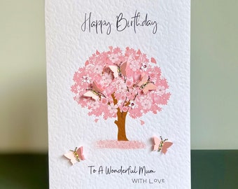 Mum Happy Birthday Card, MUM Cherry Blossom Tree BIRTHDAY CARD, Wonderful Mum Card, Mum Birthday Card, 3D Butterfly Card, Cherry Tree Card