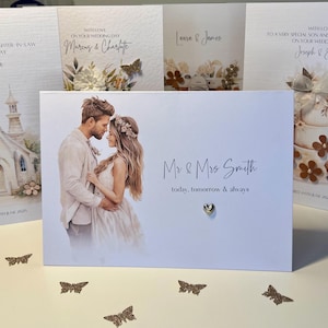 Cartão de casamento personalizado, cartão de noiva e noivo, cartão de casamento de luxo, cartão de casamento contemporâneo, cartão de casamento nomeado, cartão de casamento de lembrança
