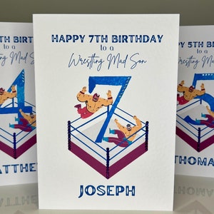 Carte de lutte personnalisée pour le 7e anniversaire de fils, carte d'anniversaire de lutte fils, carte d'anniversaire fils faite main, carte de 7e anniversaire, carte d'anniversaire nom