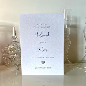 Tarjeta de aniversario de bodas de plata para el esposo, tarjeta personalizada de aniversario de bodas de plata, tarjeta de recuerdo de lujo, tarjeta para el 25.º aniversario del esposo