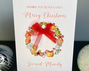 Personalised Christmas Card, Personalised Ginger bread Christmas Wreath Card, Personalized Holiday Card, Christmas Wreath Card, Merry Xmas
