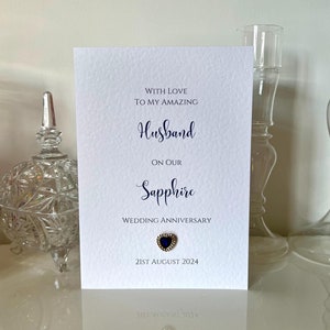 Biglietto d'auguri per l'anniversario del marito con zaffiro, biglietto d'auguri personalizzato per l'anniversario di matrimonio con zaffiro, biglietto per il 45° anniversario del marito, biglietto ricordo personalizzato