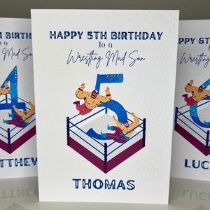 Carte personnalisée 5e anniversaire fils, carte d'anniversaire de lutte fils, carte d'anniversaire fils fait main, carte d'anniversaire lutte, carte 5e anniversaire
