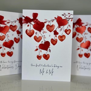 Cartão de Dia dos Namorados, Sr. e Sr. Valentine's, Cartão de Dia dos Namorados do Marido, Feito à mão com corações 3D, fita e pedras preciosas, 1º cartão de Dia dos Namorados