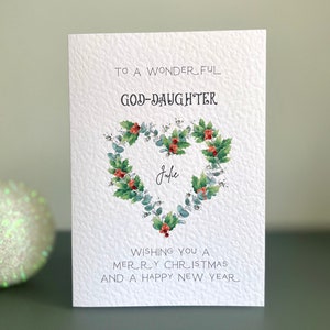 CARTÃO DE NATAL PERSONALIZADO PARA AFILHADA, Cartão de Natal feito à mão para sua afilhada, decorado com pedras preciosas, Cartão de Natal com afilhada nomeada