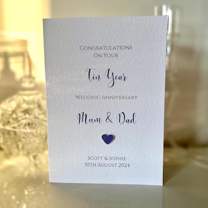 Carte d'anniversaire de mariage personnalisée pour papa et maman, carte d'anniversaire de mariage personnalisée en étain, carte de 10e anniversaire de mariage, années d'étain