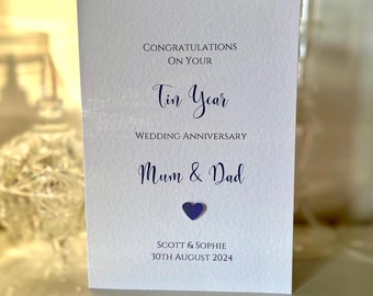 Mum & Dad Personalised 10th Wedding Anniversary Card, Personalised Tin Wedding Anniversary Card, 10th Wedding Anniversary Card, Tin Years