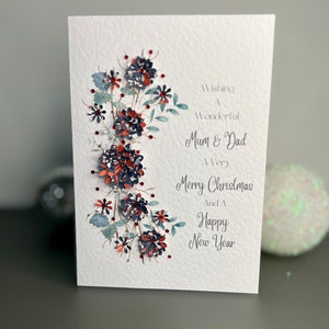 Moderne Weihnachtskarte für Mama und Papa, 3D Weihnachtsdruck Blumen mit Edelsteinen, Weihnachtskarte für Mama und Papa, Mama und Papa, Eltern Weihnachtskarte