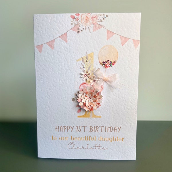 Personalised DAUGHTER 1st Birthday Card, Happy 1st Birthday Card, Any Age, Any Relation Birthday Card, Luxury Number Birthday Card, Keepsake