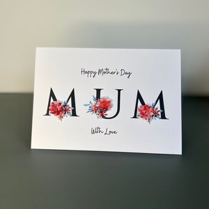 Tarjeta para el DÍA DE LA MADRE hecha a mano, tarjeta para el Día de la Madre con letras negras y flores y gemas cortadas a mano en 3D, tarjeta de lujo para el Día de la Madre en 3D