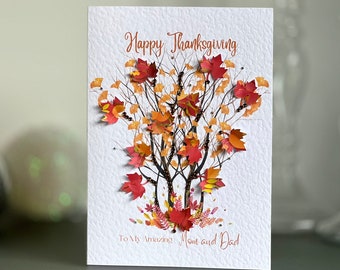 Thanksgiving Card for Mum & Dad with Verse inside, Happy Thanksgiving Card, Keepsake Card, 3D Thanksgiving Card, Fall Leaves, Autumn Leaves