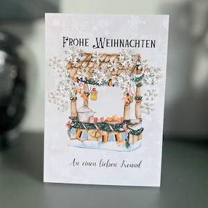 Carte de Noël allemande faite main pour une belle amie, flocons de neige 3D avec pierres précieuses, carte FROHE WEIHNACHTEN, carte du marché de Noël allemand