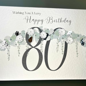 BIGLIETTO DI COMPLEANNO 80° fatto a mano con foglia d'argento, biglietto di auguri per l'80° compleanno, biglietto 80, biglietto speciale per l'80° compleanno, biglietto per qualsiasi età