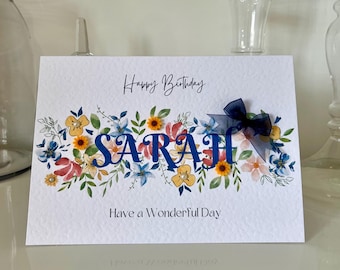 Personalised Birthday Card, Handmade Happy Birthday Card, Any Name Birthday Card, 3d Sunflower Card, Friend Birthday Card, Bespoke Card