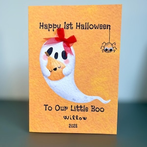 Première carte d'Halloween de bébé personnalisée, 1er carte d'Halloween faite main, Carte d'Halloween joyeux, Carte d'Halloween pour petite fille, Araignée fantôme mignonne