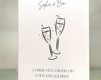 Biglietto di fidanzamento personalizzato, biglietto fatto a mano, biglietto di fidanzamento contemporaneo, biglietto ricordo da incorniciare, biglietto di fidanzamento di lusso con bicchiere di champagne