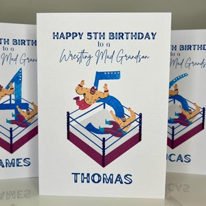 Carte personnalisée de 5e anniversaire de petit-fils, carte d'anniversaire de lutte de petit-fils, carte d'anniversaire de petit-fils faite main, carte d'anniversaire de lutte, 5e