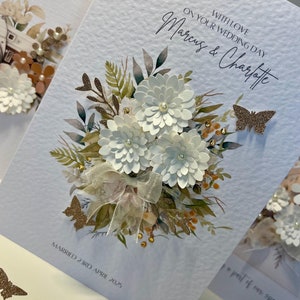 Biglietto di nozze personalizzato, biglietto per sposi e sposi, biglietto di nozze di lusso, biglietto di nozze per figlio e nuora, biglietto di nozze con bouquet boho