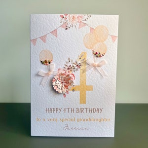Personalised GRANDDAUGHTER 4th Birthday Card, Handmade Number 4 Birthday Card, Granddaughter Birthday Card, Any Age - Name - Relation Card