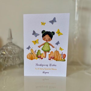 NIÈCE CARTE DE THANKSGIVING, carte de joyeux Thanksgiving pour nièce, carte de Thanksgiving personnalisée avec papillons 3D et pierres précieuses. Carte de Thanksgiving