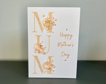 MOTHER'S DAY Card With 3D Flowers & Gems, Handmade Mother's Day Card, Luxury Happy Mothers Day Card, Special Mum Card, Floral Card For Mum,