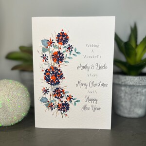AUNTY & UNCLE KERSTkaart, 3D-kerstprint bloemen met edelstenen, tante en oom kerstkaart moderne kerstkaart, snoepgoed