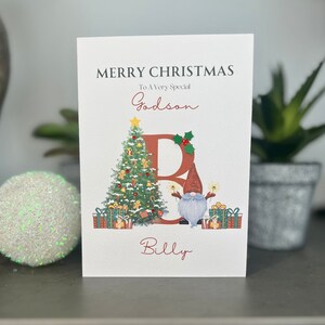 Personalisierte GODSON-Weihnachtskarte, niedliche Weihnachtskarte für Ihren Patensohn, Hand verziert mit Edelsteinen, benannte Gott-Sohn-Weihnachtskarte, jeder Beziehungsname