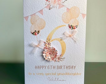 GRANDDAUGHTER 6th Birthday Card, Personalised Granddaughter Card, 6th  Birthday Card, Pretty Number Birthday Card, Named Card with Gems