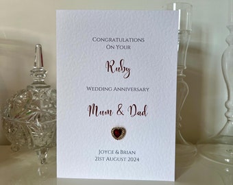 Mum & Dad Ruby Wedding Anniversary Card, Personalised Ruby Wedding Anniversary Card, Luxury Anniversary Card, 40th Wedding Anniversary Card