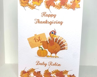 Personalised Baby's First Thanksgiving Card, 1st Thanksgiving Card, Thanksgiving Keepsake Card, Handmade Named Thanksgiving Card for Baby,