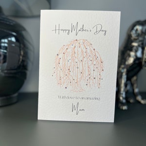 TARJETA DEL DÍA DE LA MADRE hecha a mano, tarjeta del Día de la Madre de Willow Tree con gemas iridiscentes, tarjeta para el Día de la Madre, tarjeta para mamá, mami, mamá, mami