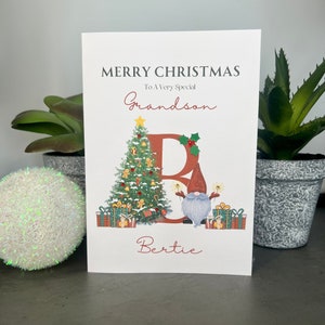 TARJETA DE NAVIDAD personalizada para nieto, tarjeta de Navidad para nieto, decorada a mano con acebo y gemas en 3D, tarjeta de Navidad para nieto, tarjeta de Navidad divertida