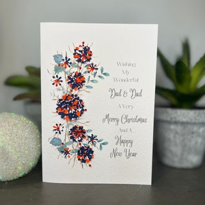 Biglietto di NATALE contemporaneo per papà e papà, fiori con stampa natalizia 3D con gemme, biglietto di Natale per papà e papà, biglietto di Natale per 2 papà, Mr & Mr