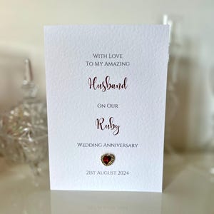 Tarjeta de aniversario de bodas de rubí para esposo, tarjeta personalizada de aniversario de bodas de rubí, tarjeta de recuerdo de lujo, tarjeta de 40.º aniversario para esposo