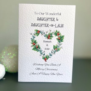Biglietto di Natale per figlia e nuora, biglietto di Natale personalizzato fatto a mano per figlia e nuora, biglietto di Natale con nome e gemme