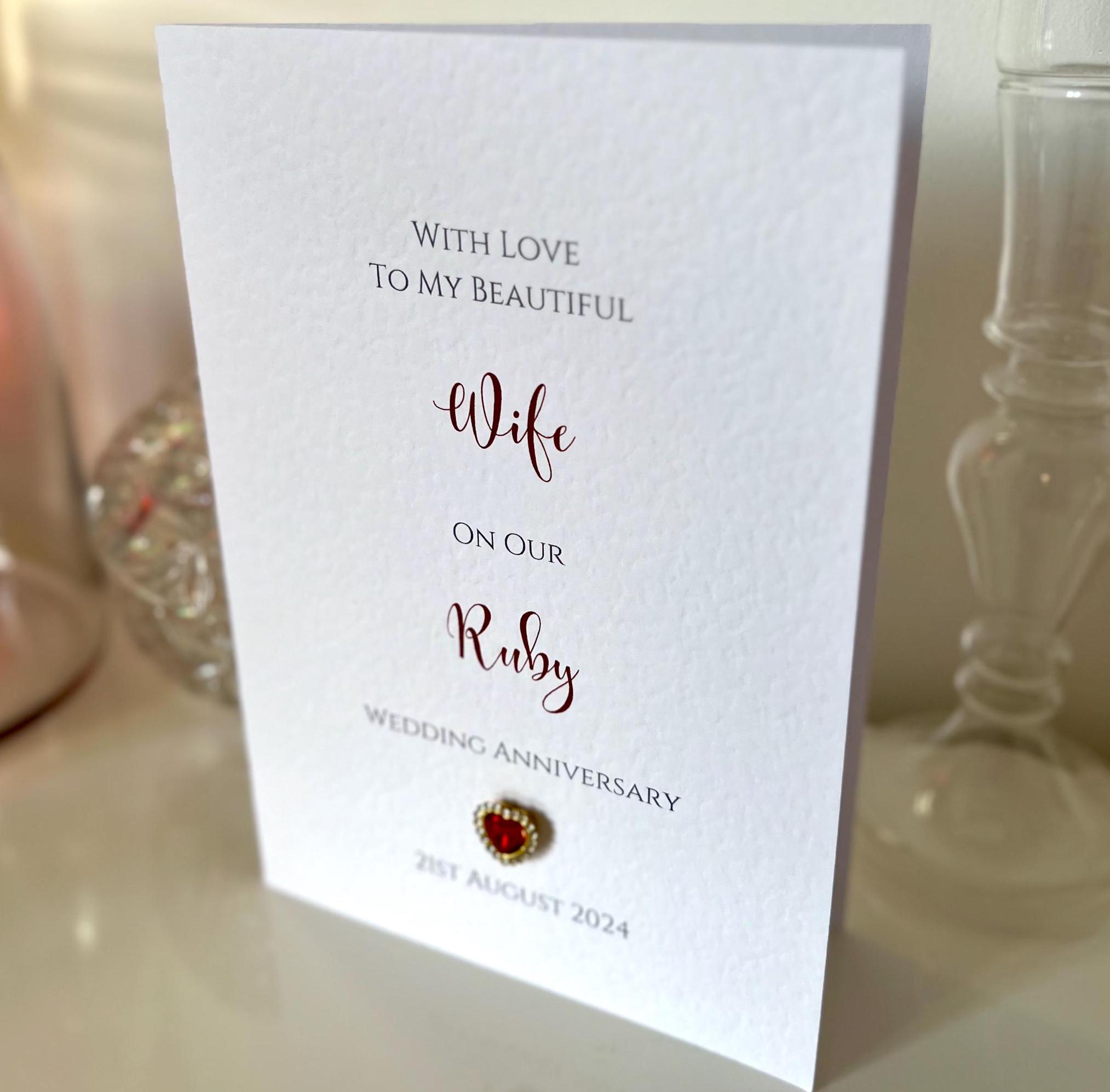 Wife Ruby Wedding Anniversary Card, Personalised Ruby Wedding ...
