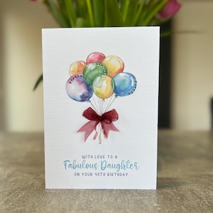 Um cartão colorido de aniversário de 40 anos da filha. Feito à mão com pedras preciosas e fita de organza vermelha. Cartão de 40 anos, cartão de aniversário da filha, adicione nome, cartão de qualquer idade