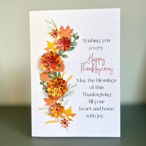 Handmade Happy Thanksgiving Verse Card with 3D Fall Flowers & Gems, Autumn Flower Trail Thanksgiving Card, Thanksgiving Card with Verse