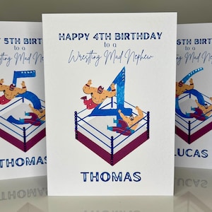 Biglietto di auguri personalizzato per il 4° compleanno del nipote, biglietto di auguri per il compleanno del nipote che lotta, biglietto di auguri fatto a mano, biglietto di auguri per il compleanno del figlio che lotta, 4° compleanno