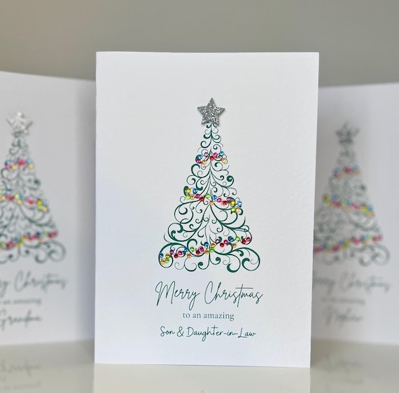 Biglietto di Natale per figlio e nuora: design con calze natalizie, WW0447 - Italia