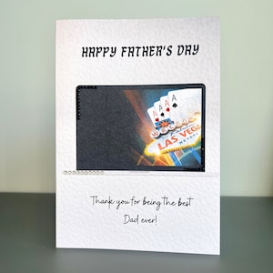 Biglietto per la festa del papà, biglietto fatto a mano per la festa del papà, biglietto per la festa del papà a Las Vegas con gemme, biglietto "Papà ama Las Vegas", biglietto ricordo per la festa del papà