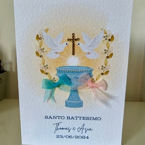 CARTÃO DE BATIZADO feito à mão para gêmeos, Cartão de BATIZADO feito à mão com cruz, Cruz de batismo com flores, Cartão para o dia do nome de gêmeos, Cartão de batismo de gêmeos