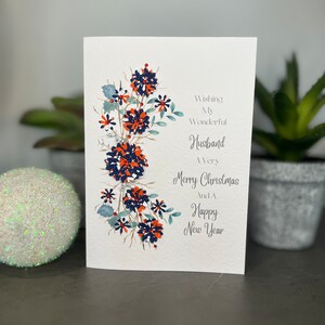 EHEMANN-WEIHNACHTSKARTE, zeitgenössische Weihnachtskarte, Weihnachtskarte für Ehemann, Zuckerstange, 3D-Blumen, Frohe Weihnachten für Ehemann, einzigartige Karte