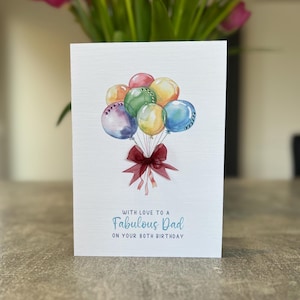 Tarjeta para el 80.º cumpleaños de papá. 90.º, 99.º, 100.º. Hecha a mano con gemas y cinta de organza roja. Tarjeta colorida, para cualquier edad. Tarjeta de cumpleaños para papá.
