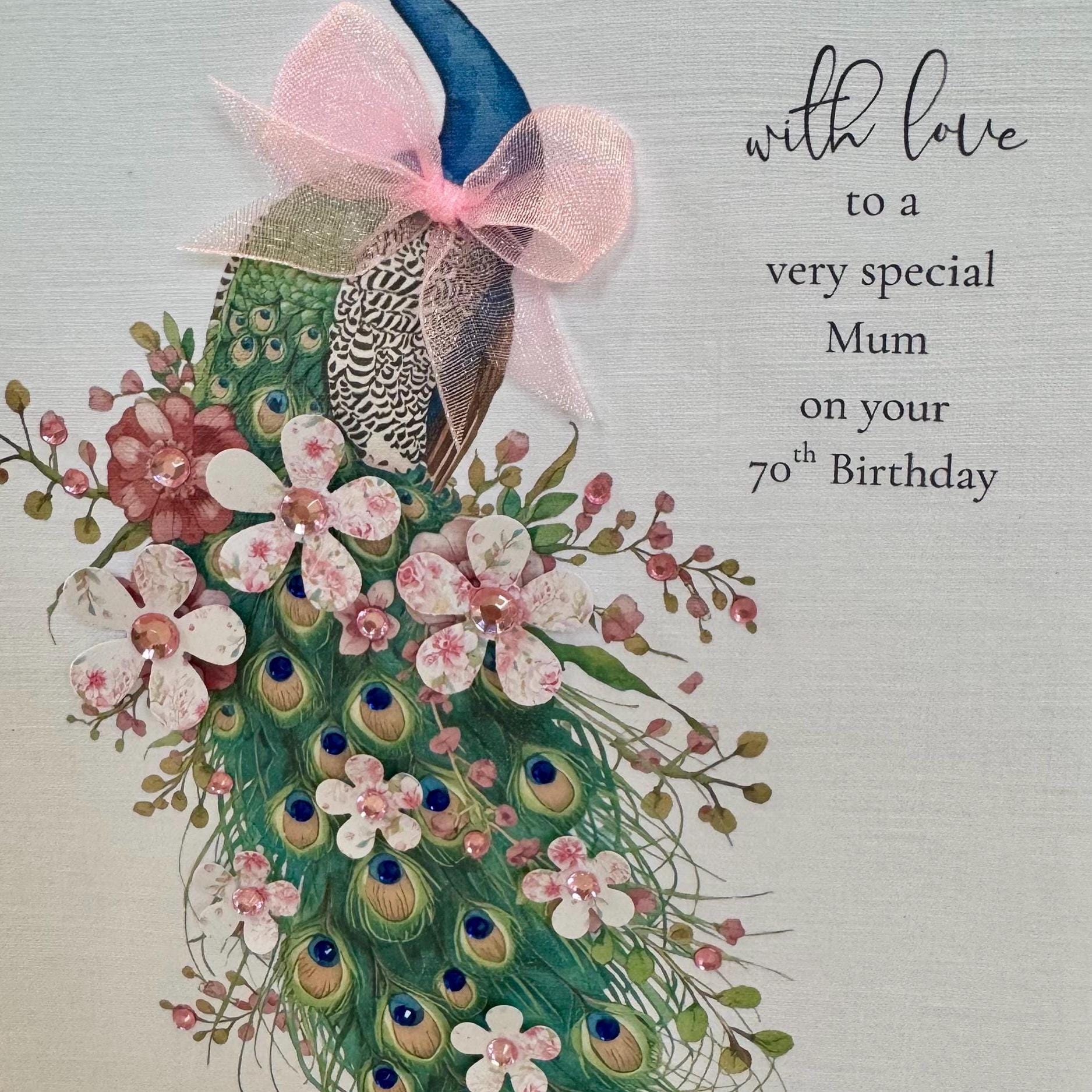 Mum 70th Birthday Card. Peacock Birthday Card. Handmade Card With 3d ...