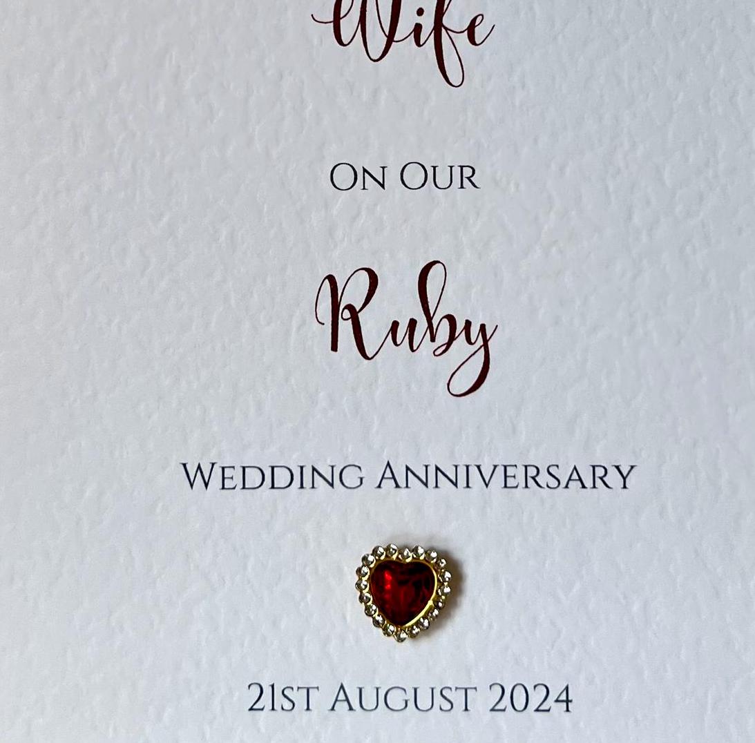 Wife Ruby Wedding Anniversary Card, Personalised Ruby Wedding ...