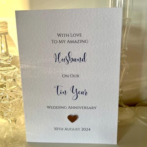 Carte d'anniversaire de mariage en étain pour mari, carte d'anniversaire de mariage en étain personnalisée, carte souvenir de luxe, carte pour 10e anniversaire de mari, 10 ans