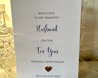 Husband Tin Wedding Anniversary Card, Personalised Tin Wedding Anniversary Card, Luxury Keepsake Card, Husband 10th Anniversary Card, 10 Yrs