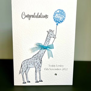Carte personnalisée de BÉBÉ GARÇON, Félicitations, c'est un garçon, carte de bébé garçon, carte de bébé garçon girafe, carte de bébé garçon prénom personnalisée D.O.B
