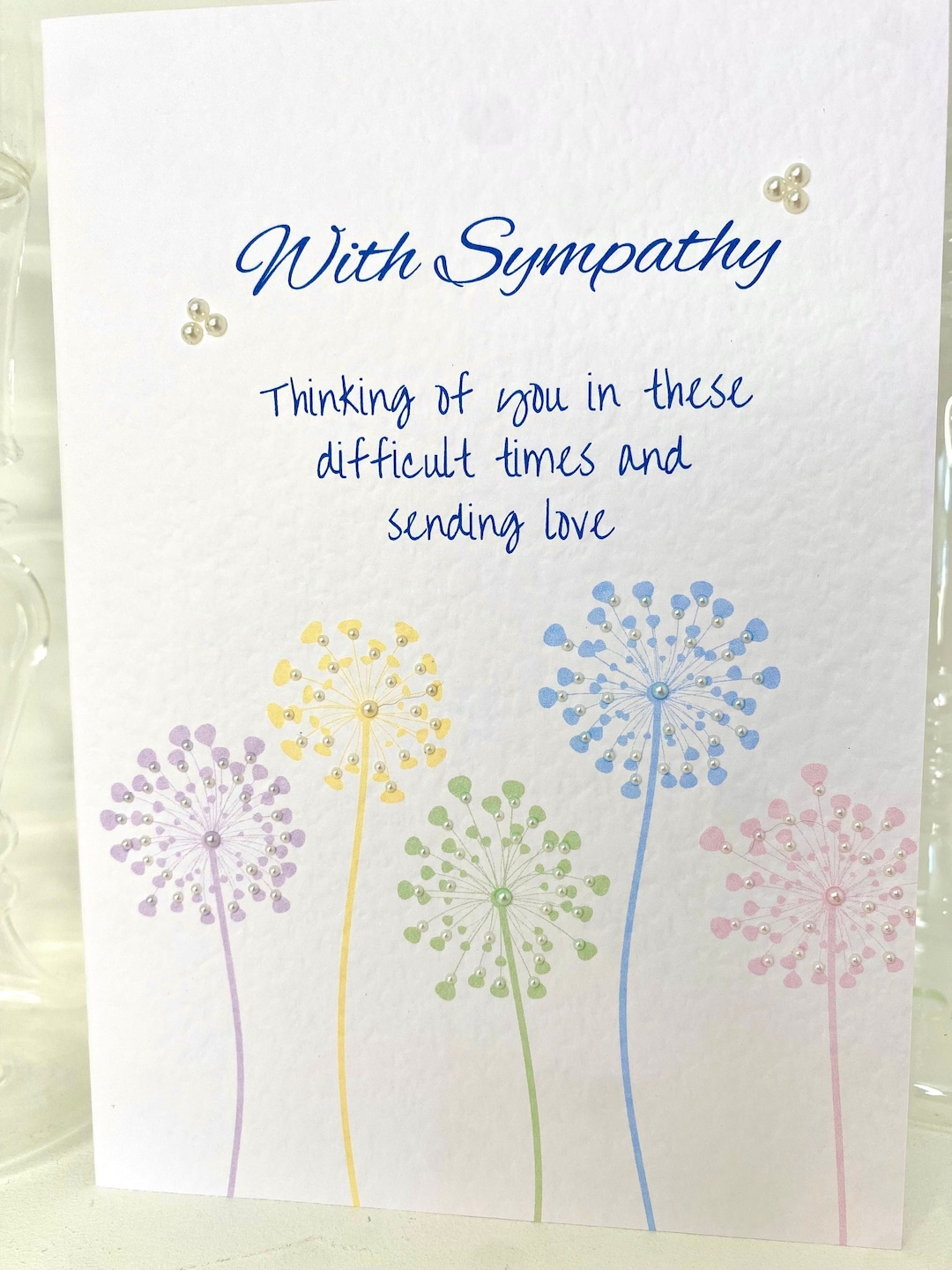 Condolence Dandelion Sympathy Card Handmade With Pearls, Thinking of ...